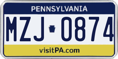 PA license plate MZJ0874