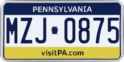 PA license plate MZJ0875