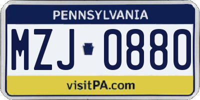 PA license plate MZJ0880