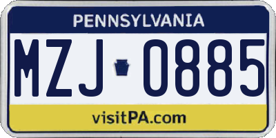 PA license plate MZJ0885