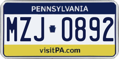 PA license plate MZJ0892