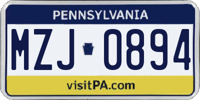 PA license plate MZJ0894