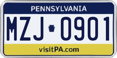 PA license plate MZJ0901
