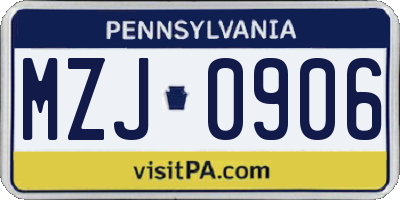 PA license plate MZJ0906