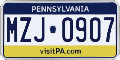 PA license plate MZJ0907