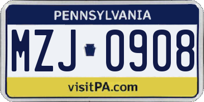 PA license plate MZJ0908