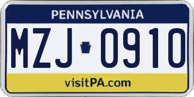 PA license plate MZJ0910