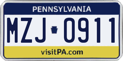 PA license plate MZJ0911