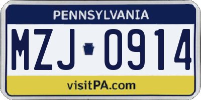 PA license plate MZJ0914