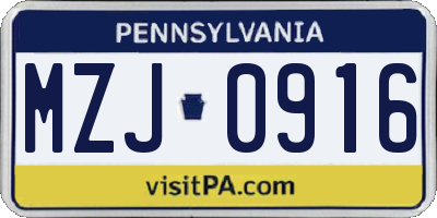 PA license plate MZJ0916