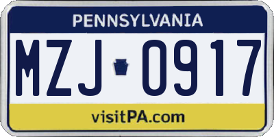 PA license plate MZJ0917