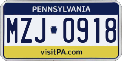 PA license plate MZJ0918