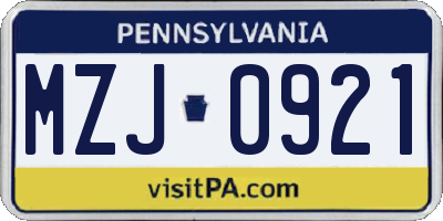 PA license plate MZJ0921