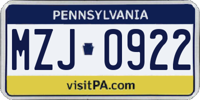PA license plate MZJ0922