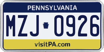 PA license plate MZJ0926