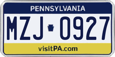 PA license plate MZJ0927