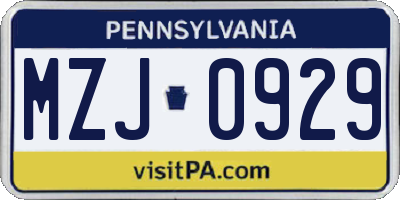 PA license plate MZJ0929
