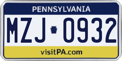 PA license plate MZJ0932
