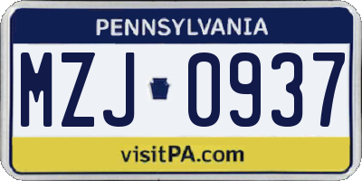 PA license plate MZJ0937