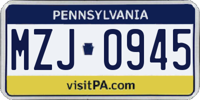PA license plate MZJ0945