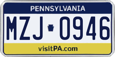 PA license plate MZJ0946