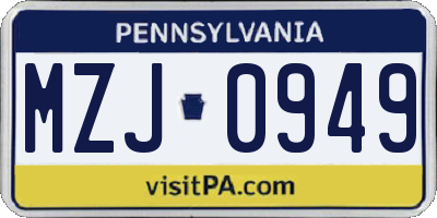 PA license plate MZJ0949