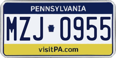PA license plate MZJ0955