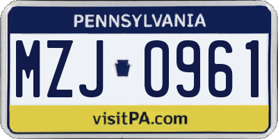 PA license plate MZJ0961