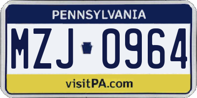 PA license plate MZJ0964