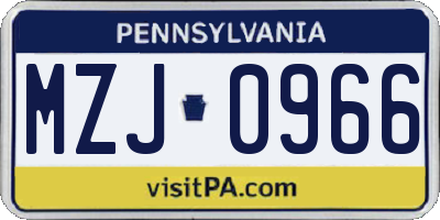 PA license plate MZJ0966