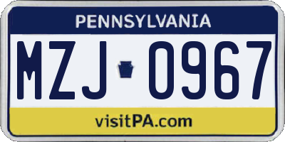 PA license plate MZJ0967