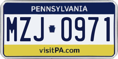 PA license plate MZJ0971