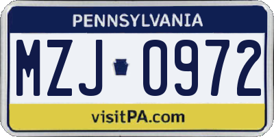 PA license plate MZJ0972