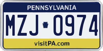 PA license plate MZJ0974