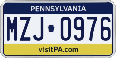 PA license plate MZJ0976