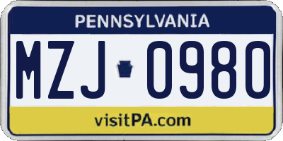 PA license plate MZJ0980
