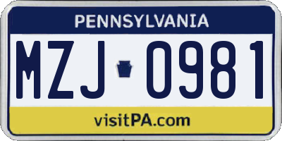 PA license plate MZJ0981