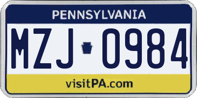 PA license plate MZJ0984