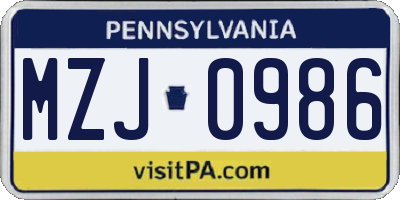 PA license plate MZJ0986