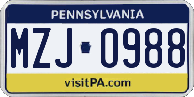 PA license plate MZJ0988