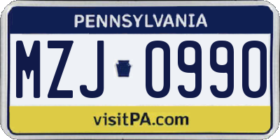 PA license plate MZJ0990