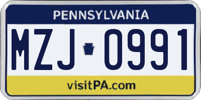 PA license plate MZJ0991