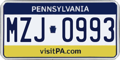PA license plate MZJ0993