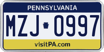 PA license plate MZJ0997