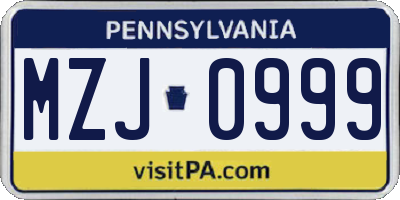 PA license plate MZJ0999