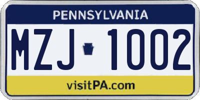 PA license plate MZJ1002