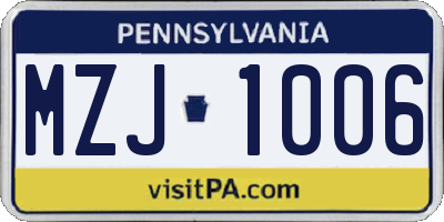 PA license plate MZJ1006