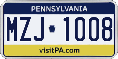 PA license plate MZJ1008
