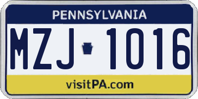 PA license plate MZJ1016