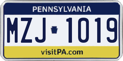 PA license plate MZJ1019